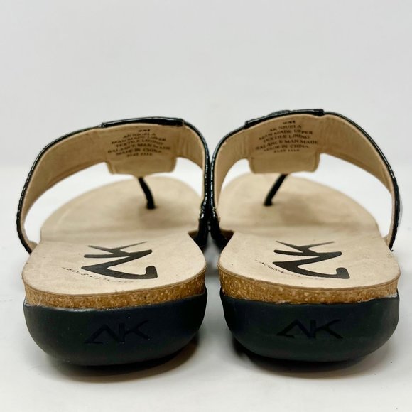 Ann Klein Quela‎ Faux Leather Black Sandal Flip Flop Thong Size 9M - Picture 7 of 11